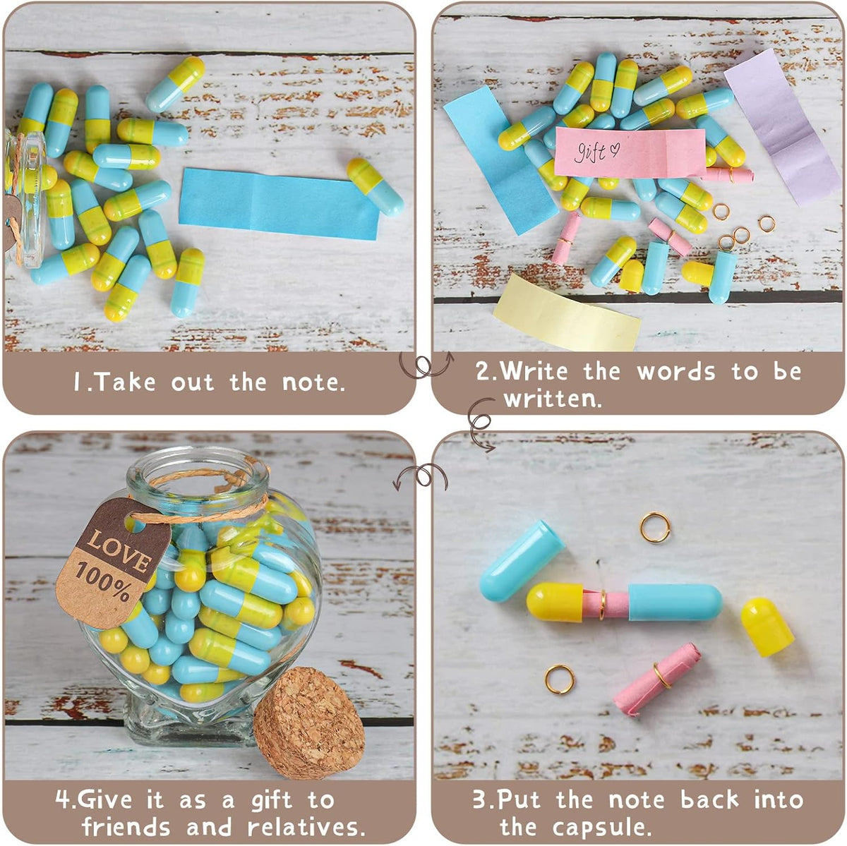 Capsule Letters Message in a Bottle,Lovely Notes Couples Gifts, Birthday Christmas Anniversary