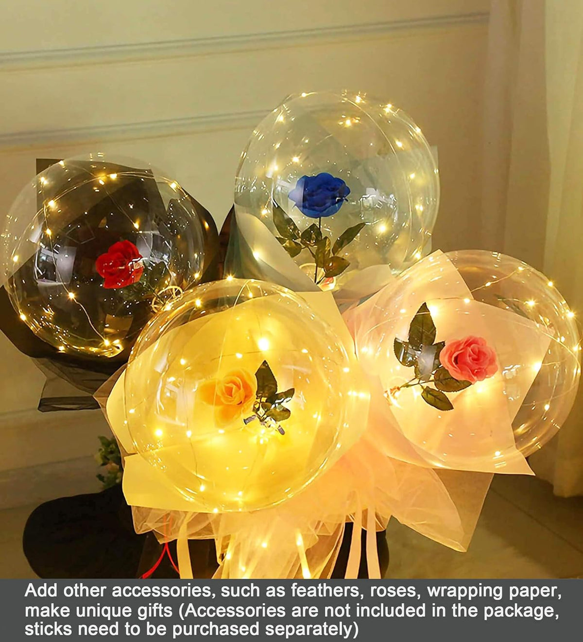 LED Balloons 10 Pack, Light Up Balloons 20 Inches Clear Helium Bobo Balloon, Glow Bubble Balloons