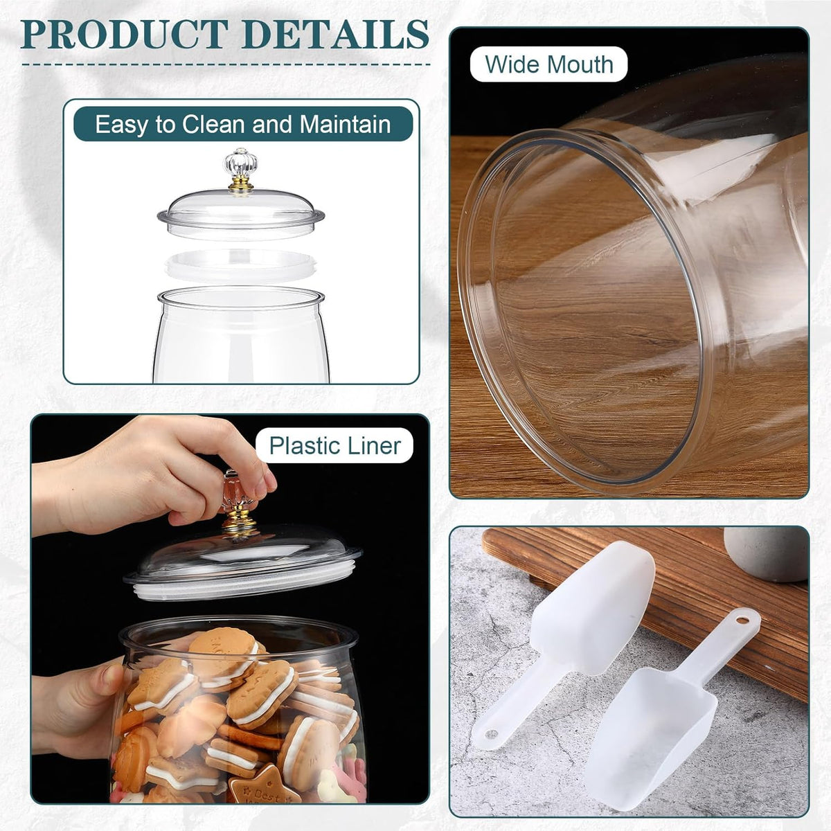 Nuogo 4 Pcs Plastic Candy and Cookie Jars with Lids Clear Cookie Container Candy Jars Large
