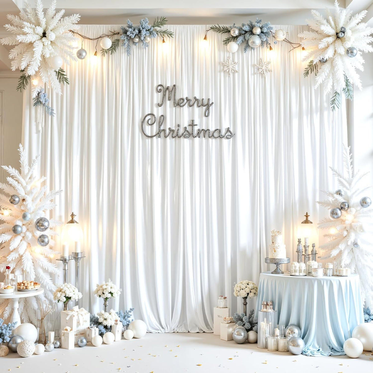 White Glitter Backdrop Curtain for Parties Wedding,10Ft x 10Ft Satin Shimmer Photo