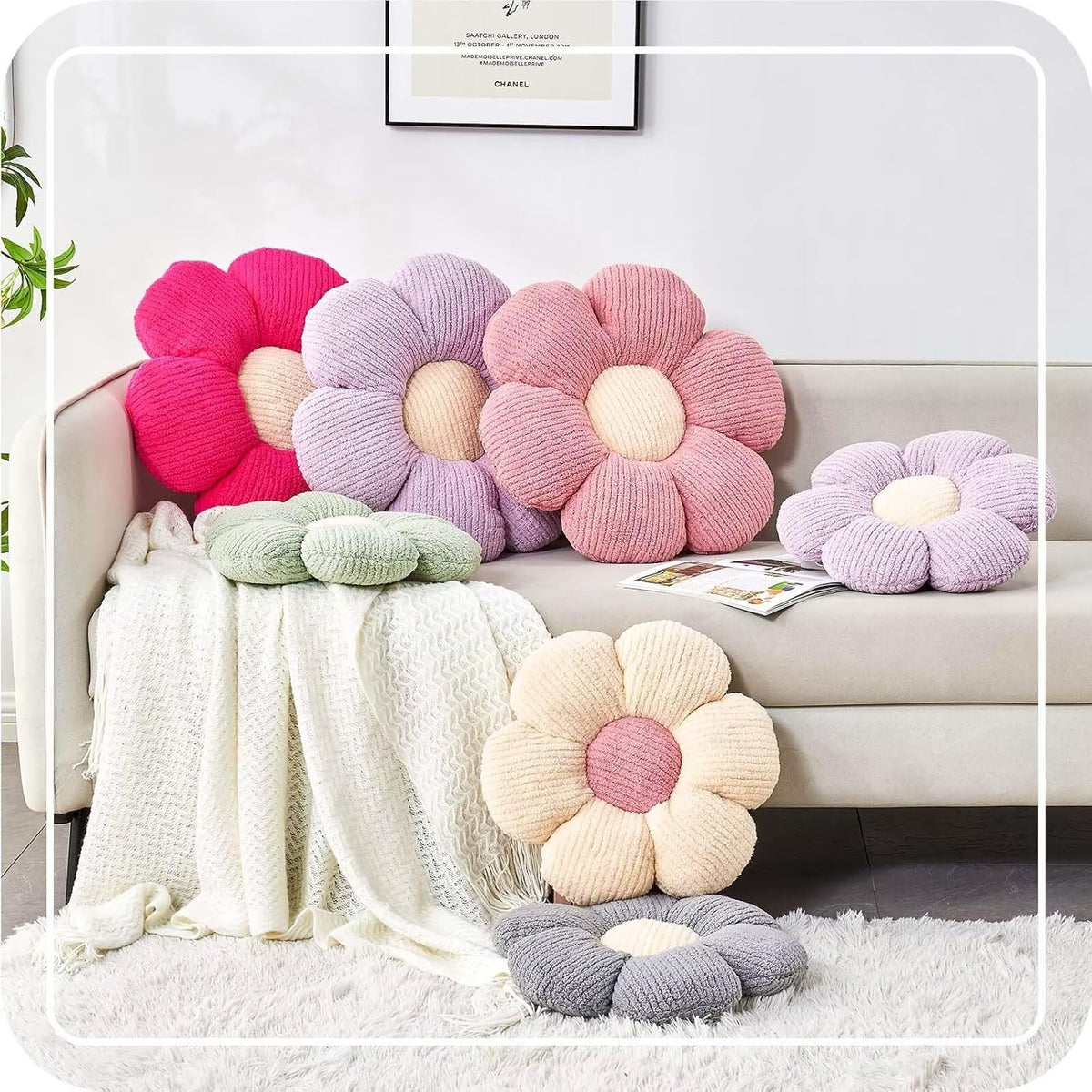 Flower Throw Pillow, Soft Pink 19.6" Shaped Floor Pillow for Home Decor, Cute Aesthetic Plush
