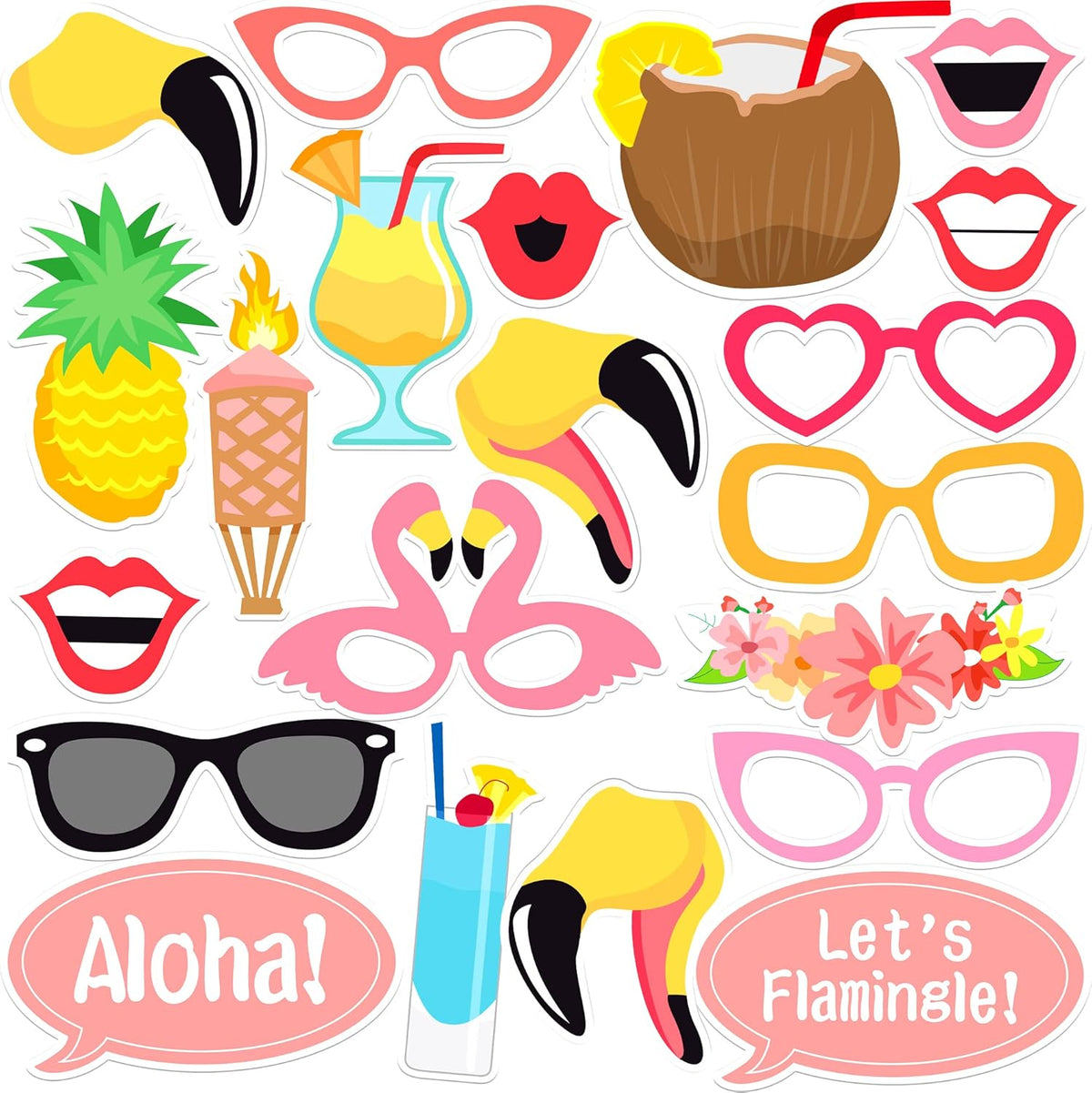 KatchOn, Luau Photo Booth Props - Pack of 21 | Tropical Photo Booth Props, Luau Party Decorations |