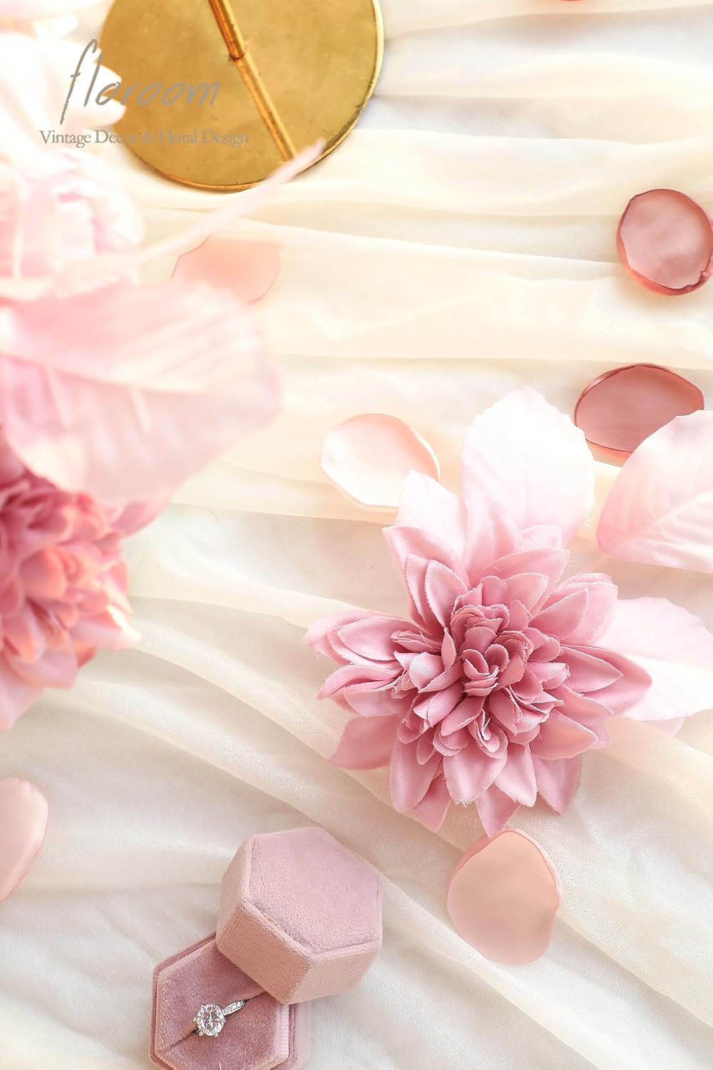 Floroom Blush Pink Artificial Flowers Fake Roses Peonies Dahlias and Greenery Combo Box Set for DIY
