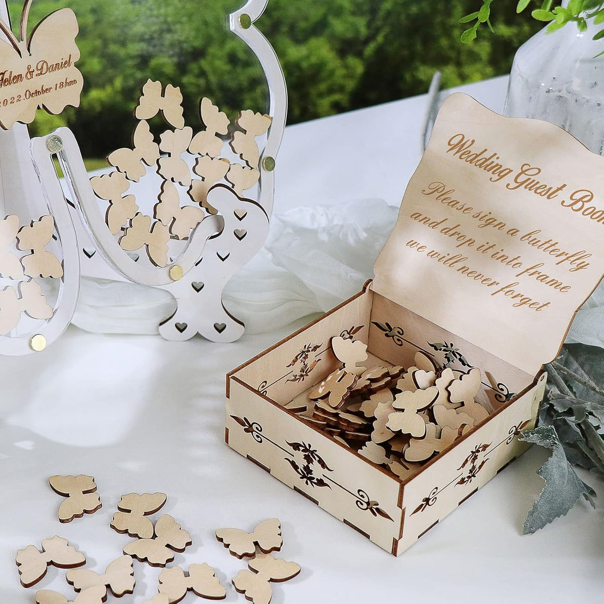 14Colors Butterfly Guest Book Alternativey for 40 Guests to 200 Guests,Rustic Drop Wooden Signs for