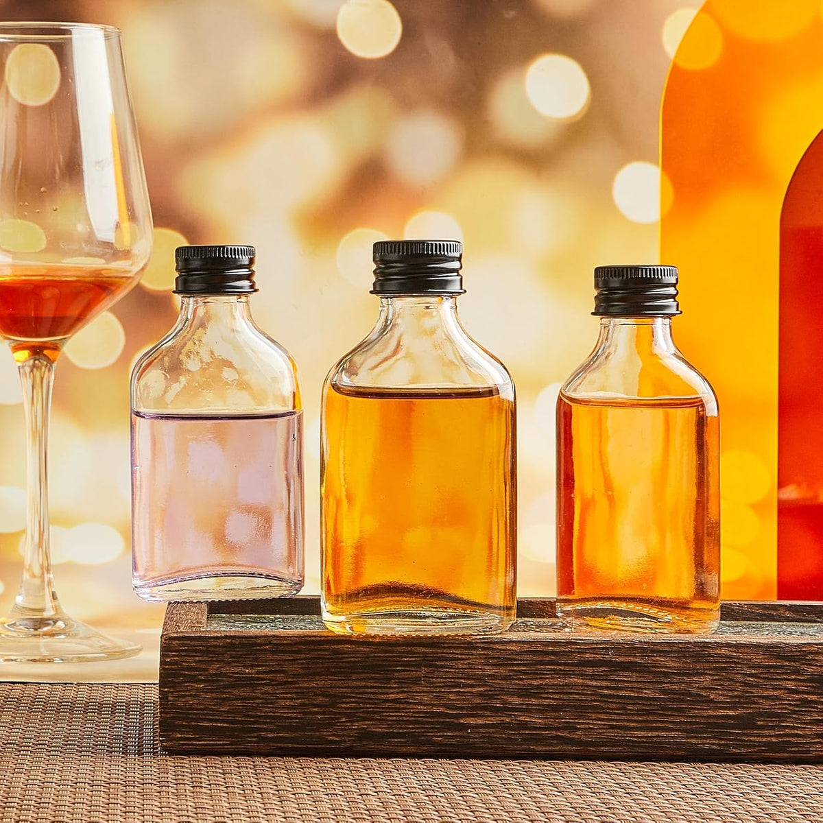 Patelai 16 Pcs Clear Glass Bottles with Caps Mini Glass Flask Liquor Bottles Empty Alcohol Shot