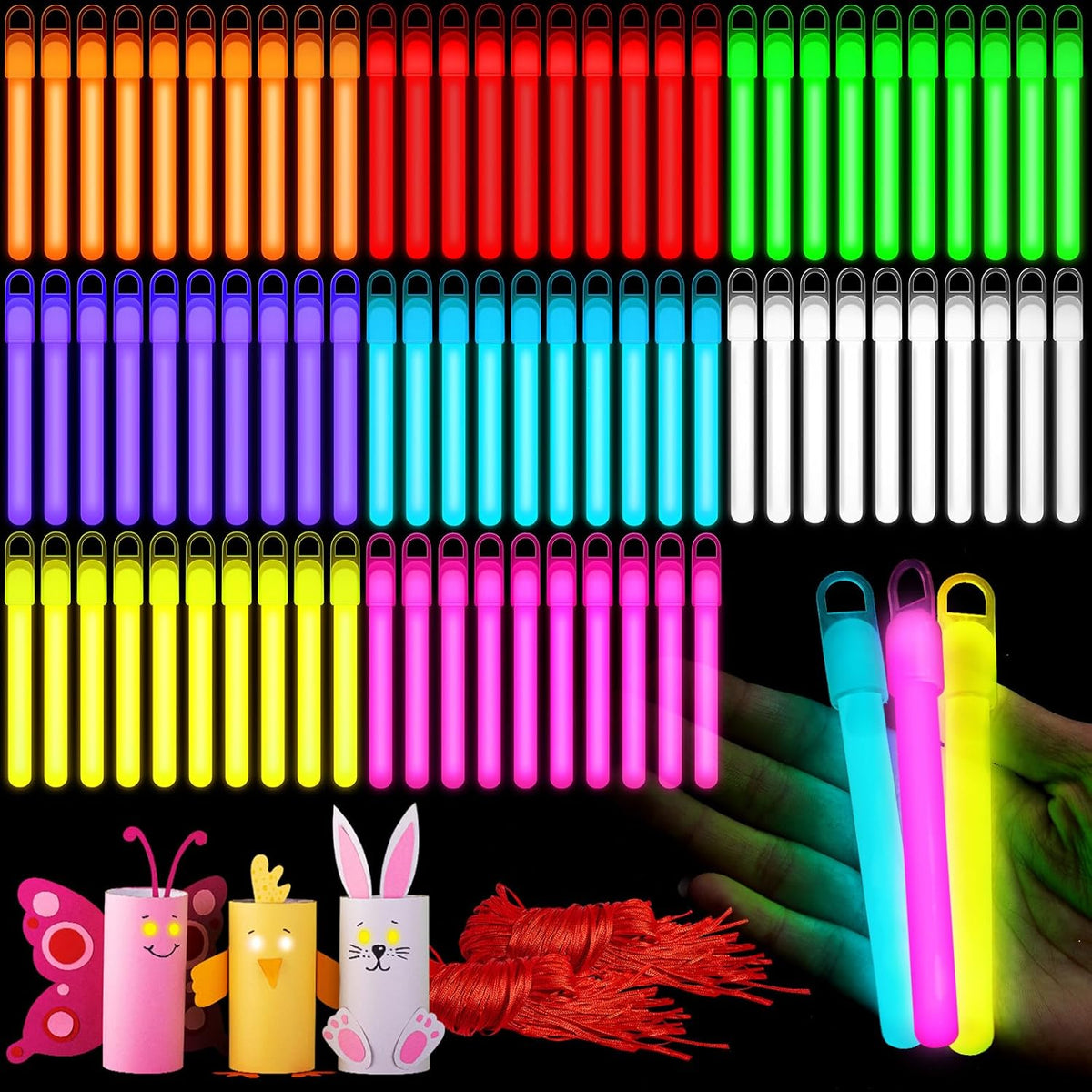 Lewtemi 50 Set 4'' Glow Sticks Bulk, Hallowee Glow in The Dark Party Supplies, Emergency Light