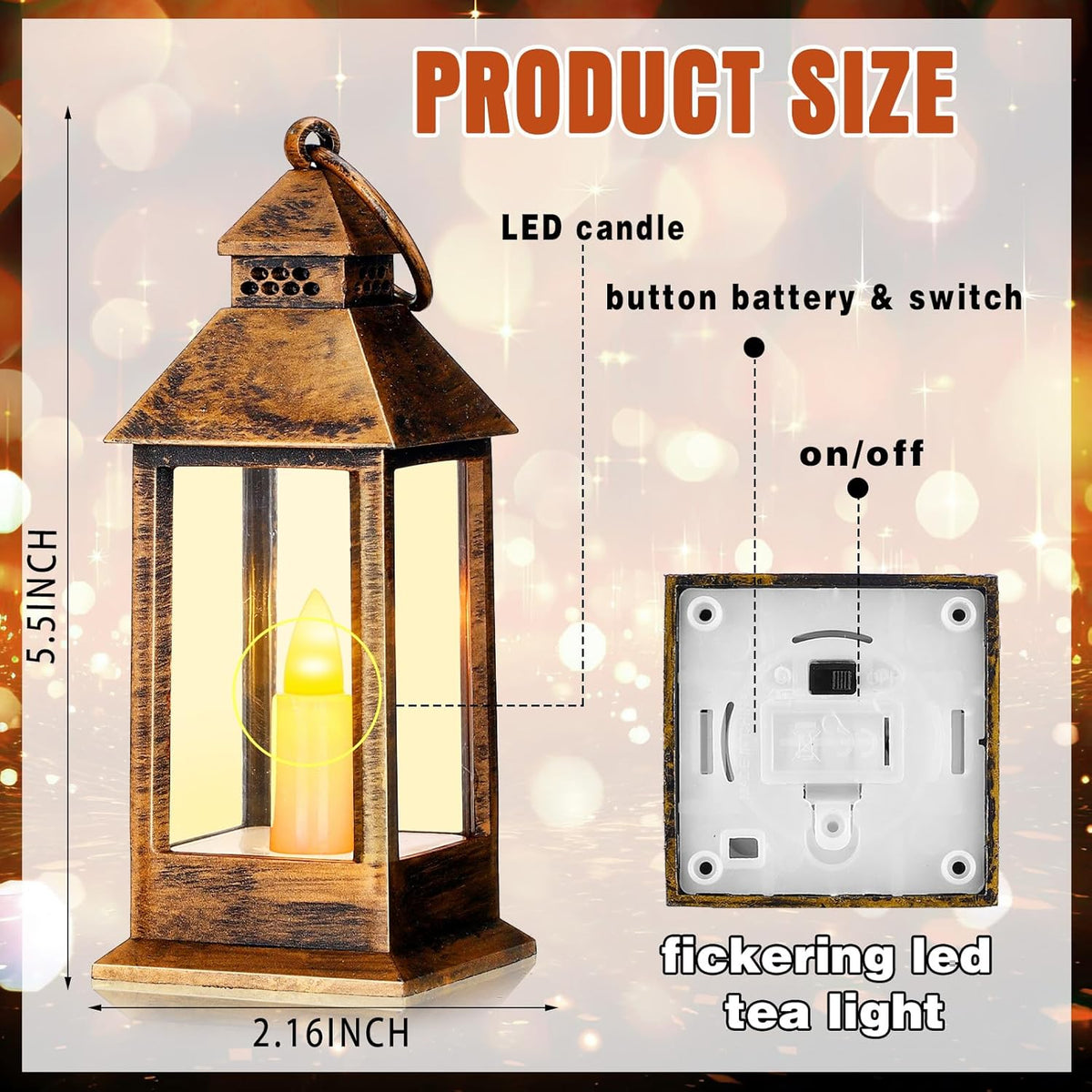 Hoolerry 24 Set Halloween Mini Lanterns with LED Candles 5.5'' Decorative Hanging Small Vintage
