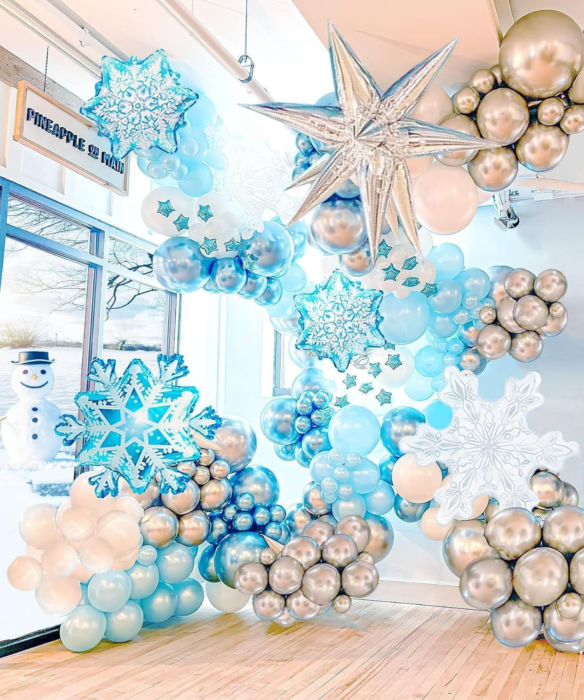 Snowflake Balloon, 12 Inch Ice Snow Blue White Balloons Pearl blue Metallic Blue Silver for Winter