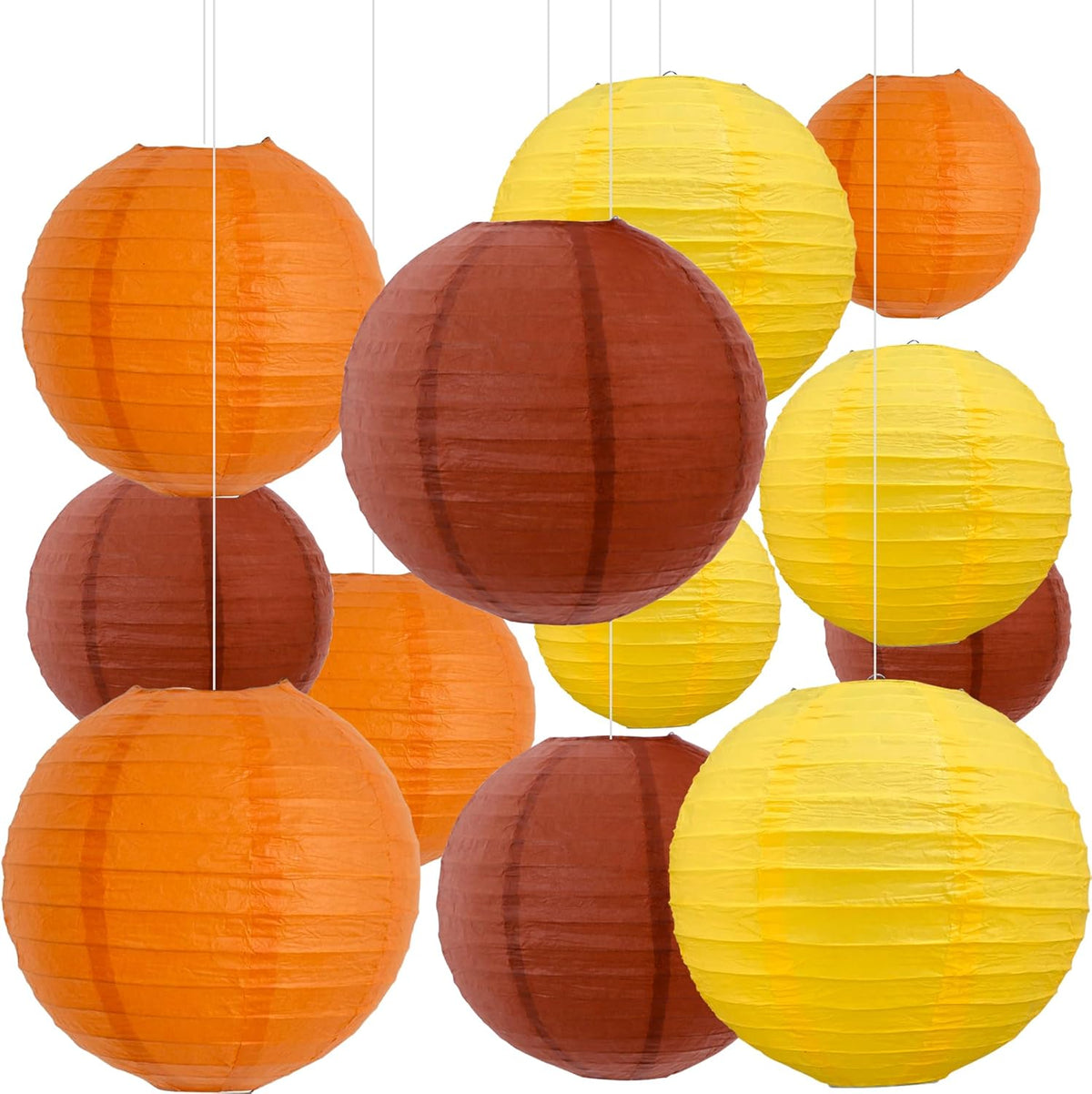 BEISHIDA 12Pcs Fall Orange Paper Lanterns Decorative Yellow Orange Brown Hanging Round Paper