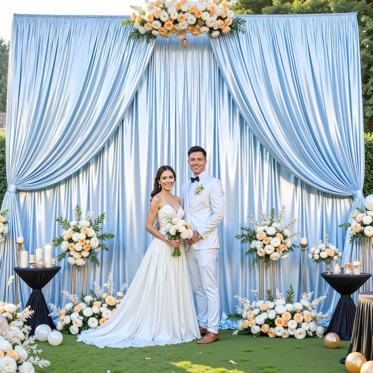 Blue Glitter Backdrop Curtain for Parties Wedding,10Ft x 10Ft Satin Shimmer Photo