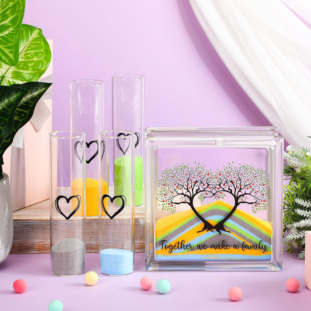 Wedding Unity Sand Set Include Vases Square Glass Jar Container 12 oz Sand for Blended Family