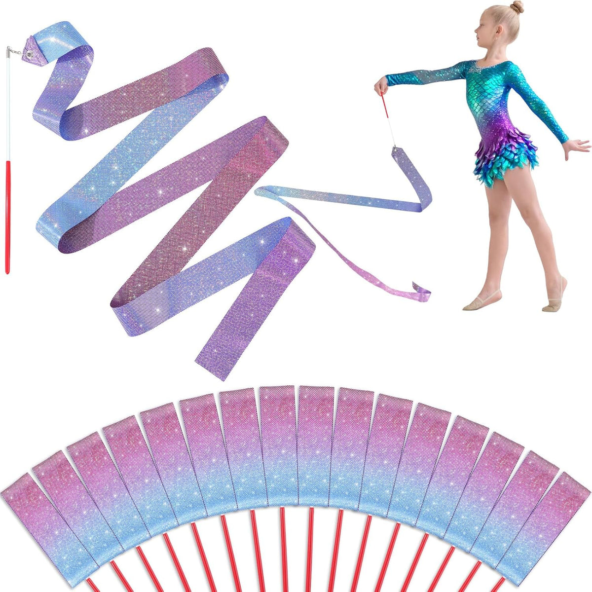 16 Pcs Sparkling Dance Ribbon for Kids Rhythmic Gymnastics Birthday Party Favors Twirling Streamer