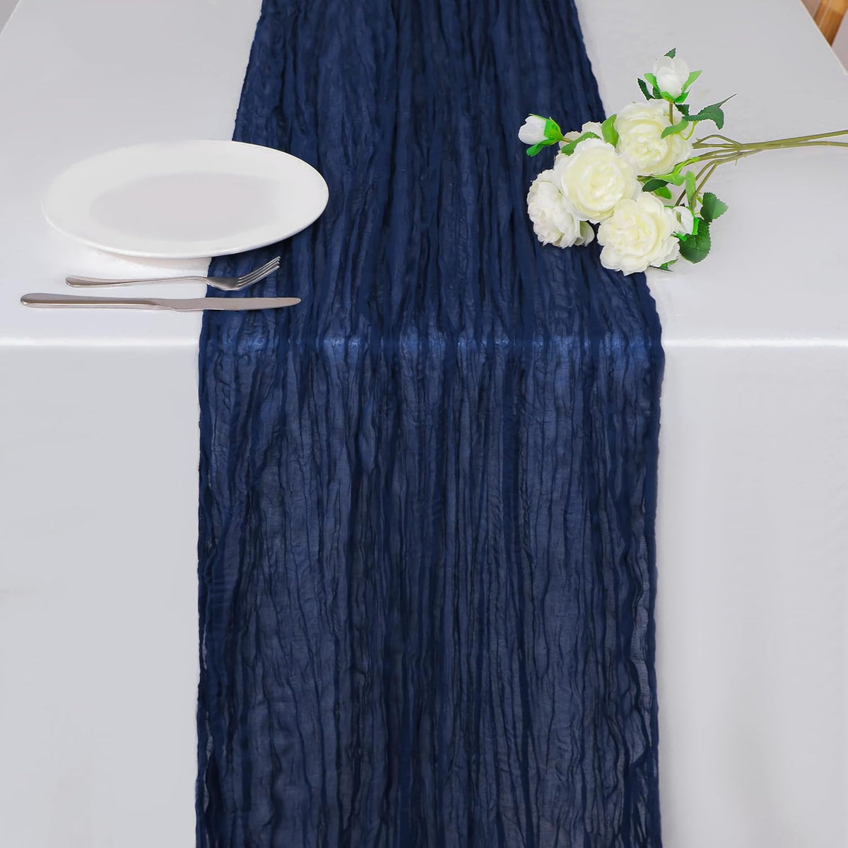 Snowkingdom 13Ft Navy Blue Cheesecloth Table Runner, 160inch Long Cheese Cloth Boho Gauze Runner
