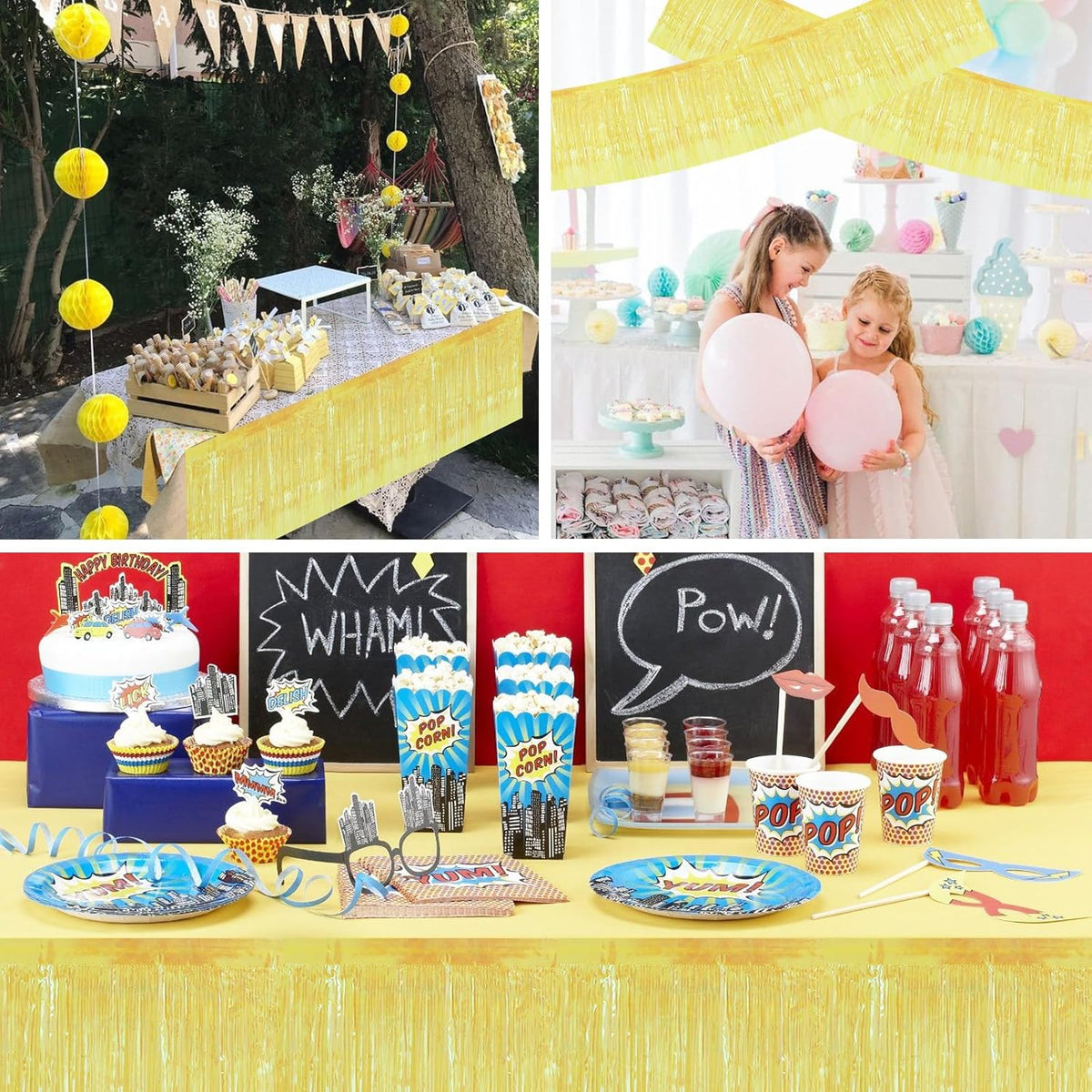 BEISHIDA 3 Packs Metallic Foil Fringe Garland Shining Yellow Wall Hanging Tinsel Fringe Banners for