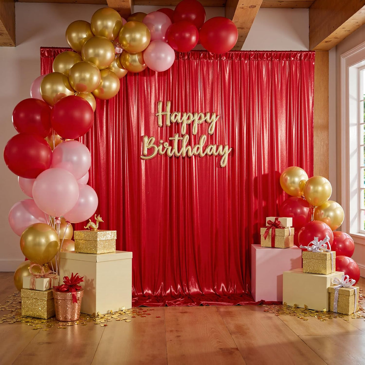 10x10ft Thick Red Glitter Backdrop Curtain Panels for Parties, Wrinkle Free Sequin Sparking Photo