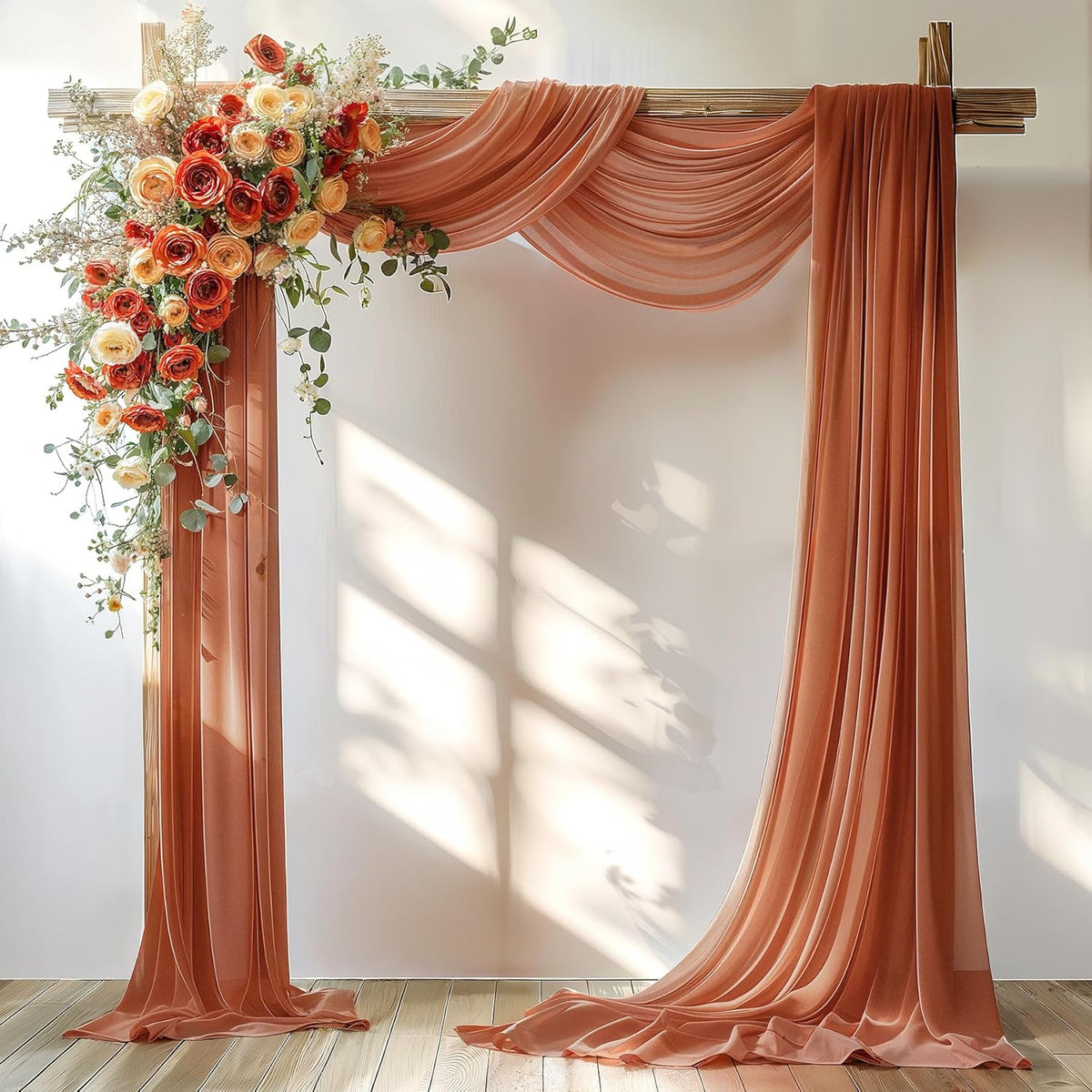 Terracotta Wedding Arch Draping Fabric 2 Panels 30'' x 20FT Terracotta Drapes Sheer Fabric Backdrop