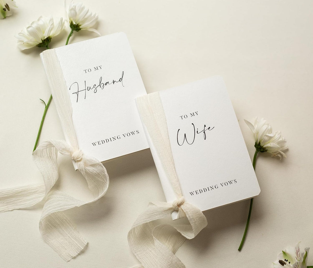 Modern Album Designs White Vow Books with Ribbons (Set of 2) - 5.625 x 4 Minimalist Pocket Sized