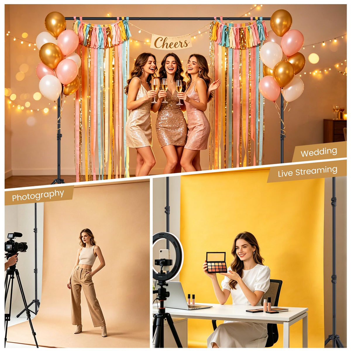 Forlogic 10x7.5Ft Backdrop Stand, Protable Adjustable Photo Back Drop Stand for Party, Photography