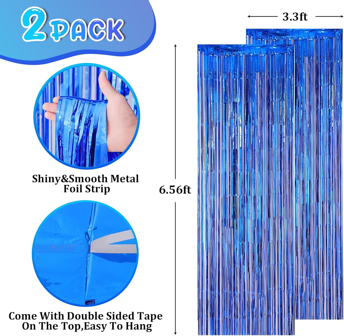 2 Pack Blue Foil Fringe Backdrop Curtains, Tinsel Streamers Party Decorations, Fringe Backdrop for