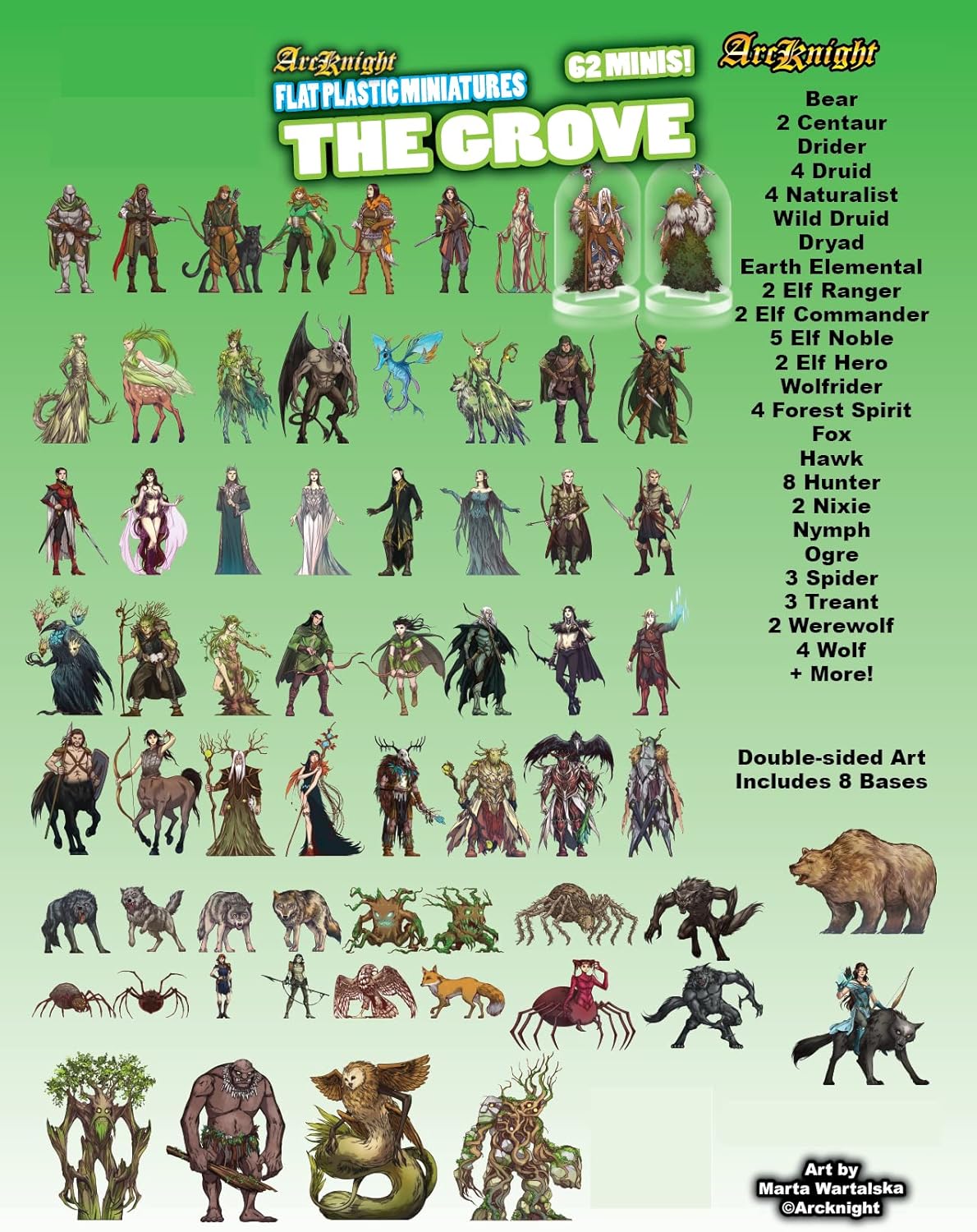 Arcknight Flat Plastic Miniatures: The Grove; 62 Unique Forest-Themed Minis for DND 5e and