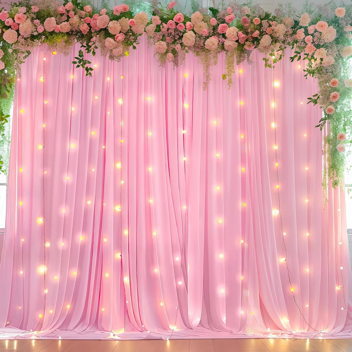 Pink Backdrop Curtains with Lights for Parties,10x10FT Wrinkle Free Polyester Wedding Photo