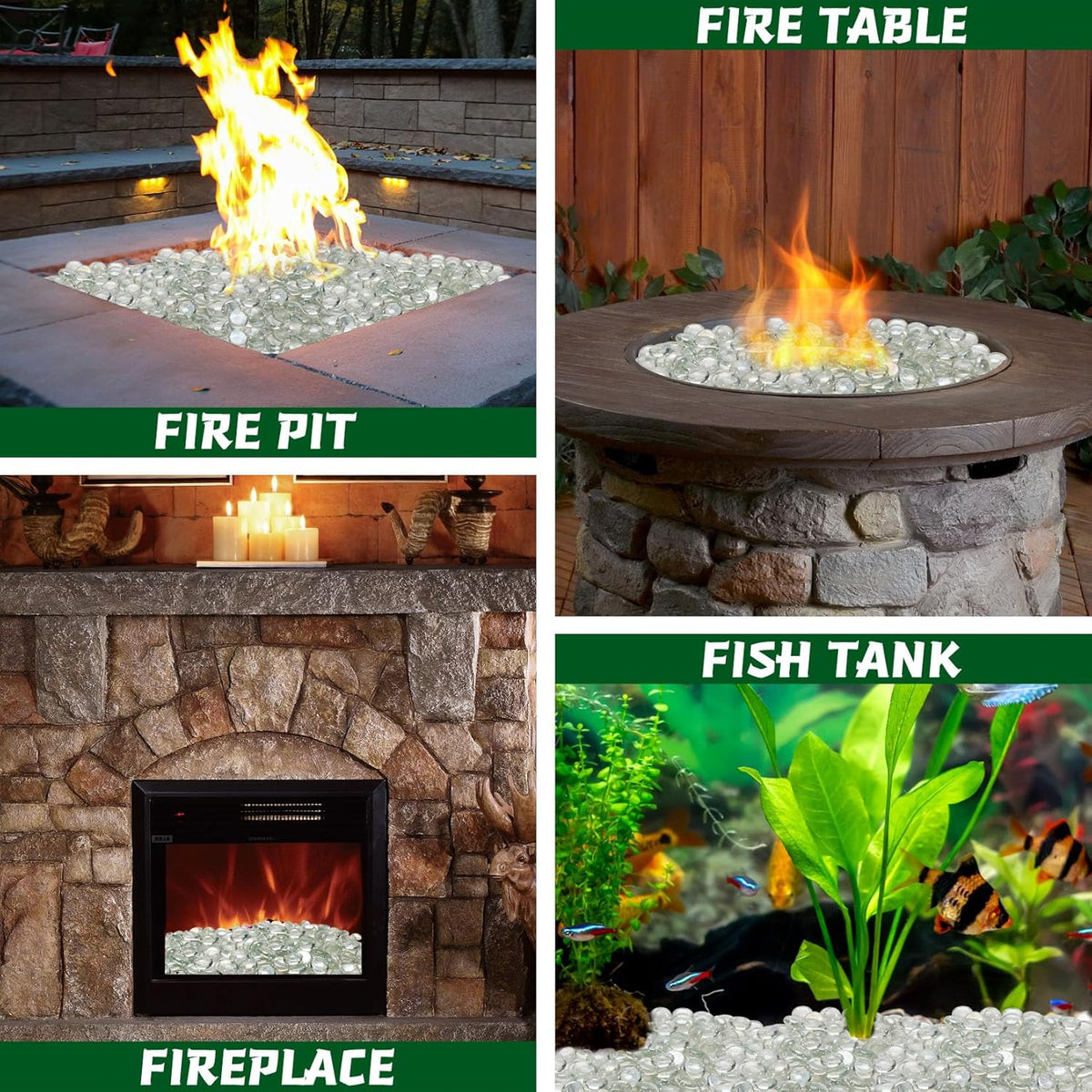 10 Pounds Firepit Glass, 3/4 Inch Glass Beads, Rocks for Fire Pit Table, Fireplace and Fire Bowl