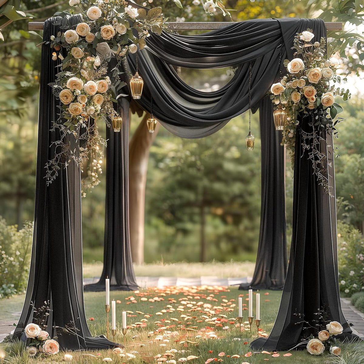 Black Wedding Arch Draping Fabric 1 Panel 30'' x 20FT Black Drapes Sheer Fabric Backdrop Arch
