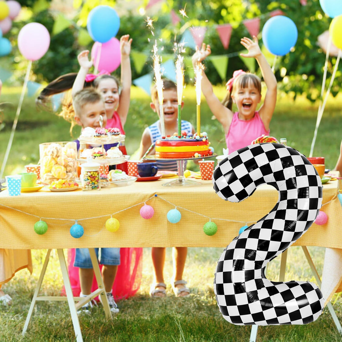 40 Inch Checkered Number Balloon - Race Flag Pattern Big Helium Balloon for Birthday Party