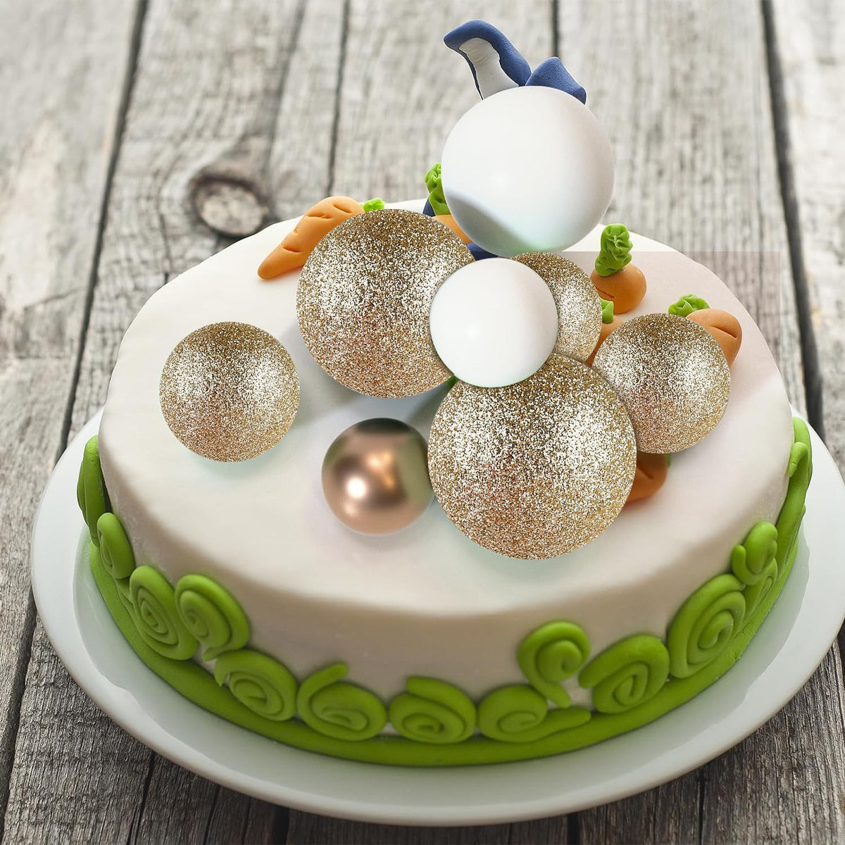 ASTARON 20 Pcs Ball Cake Topper Decorations Mini Balloons Cake Topper Sticks Champagne Gold Balls