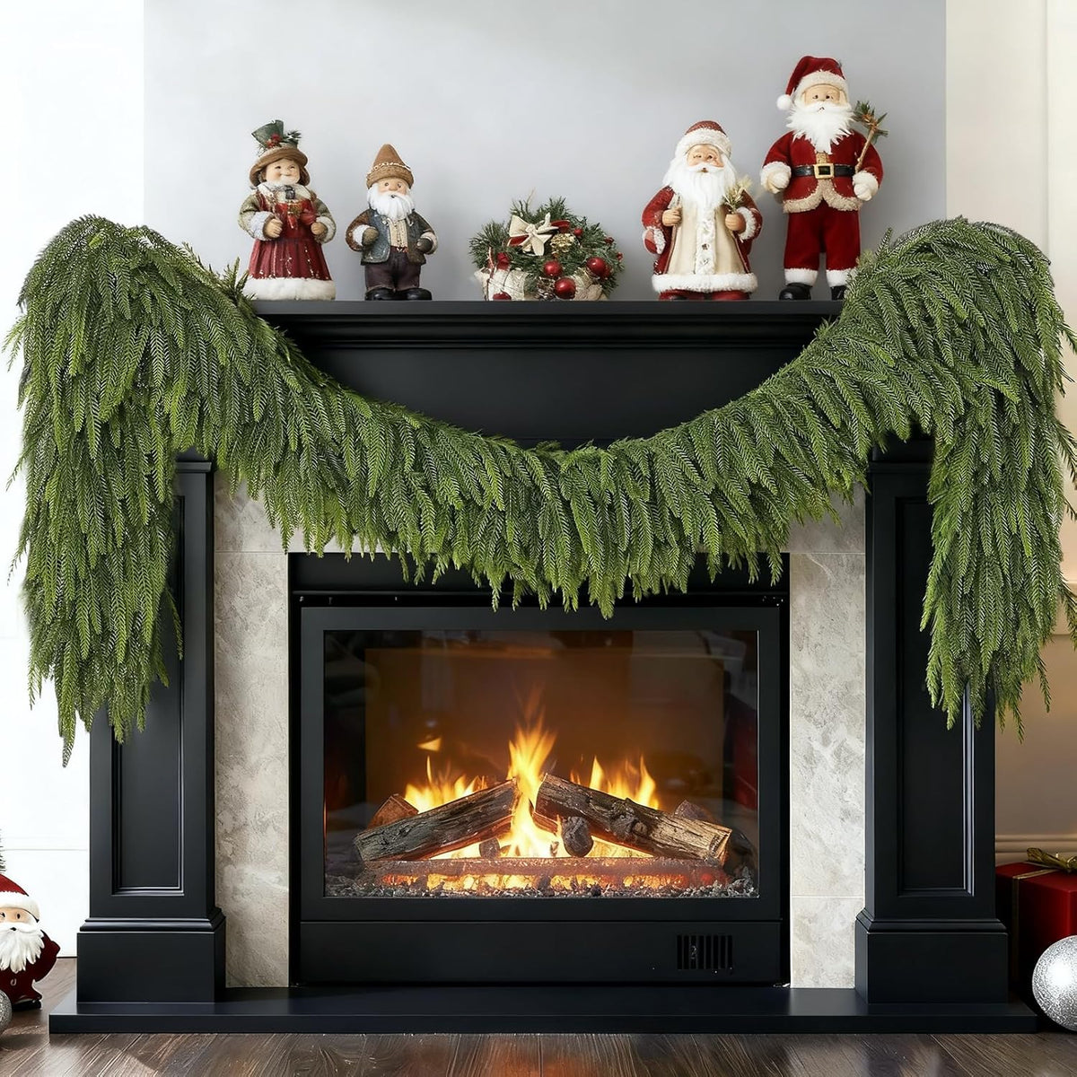 9FT Christmas Norfolk Pine Garland -1PCS, Artificial Pine Needles Garlands Faux Greenery Fake