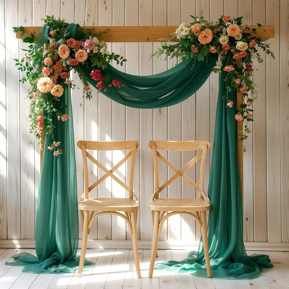 Wedding Arch Draping Fabric, 2 Panels 28" x 19Ft Emerald Green Arch Drapes Sheer Backdrop Curtain