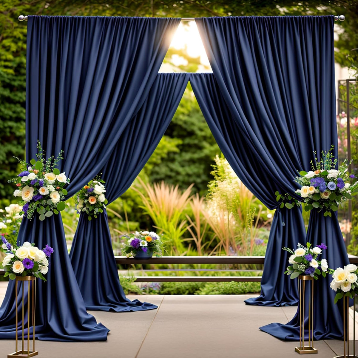 30 ft x 8 ft Navy Blue Backdrop Curtain Panels, 6 Panels 5 ft x 8 ft Wrinkle Free Polyester