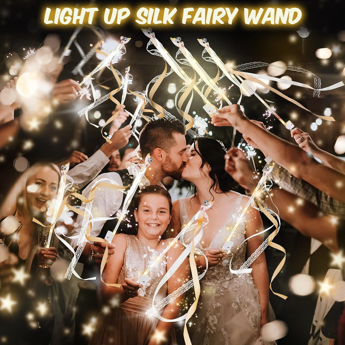 200 PCS Wedding Wands with Lights,Fairy Wands, LED Silk Fairy Wand with Bells for Wedding Send Off