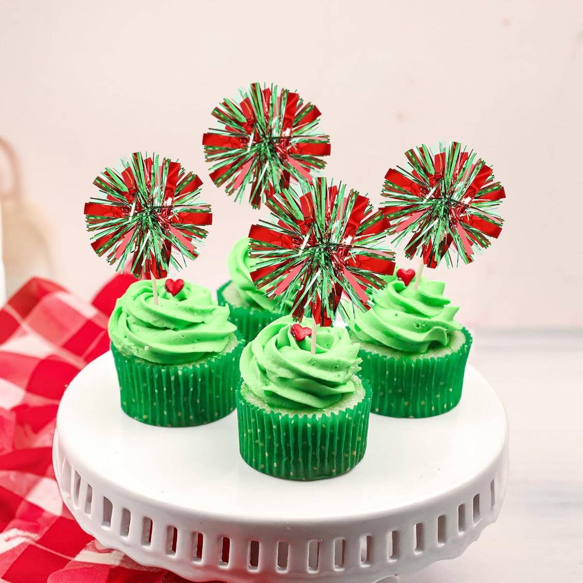 Ephlyn 30Pcs Foil Firework Cupcake Toppers Sparkle Tinsel Drink Birthday Cake Decorations Cocktail