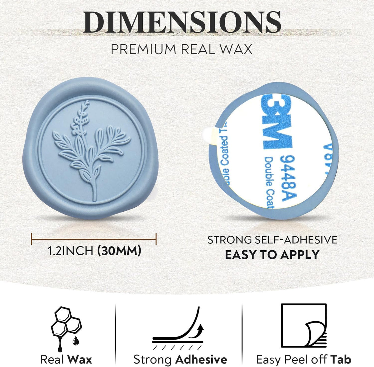 Wax Seal Stickers (60 Pcs, 3 Designs in 1 Pack) Premium Envelope Seal Stickers for Wedding