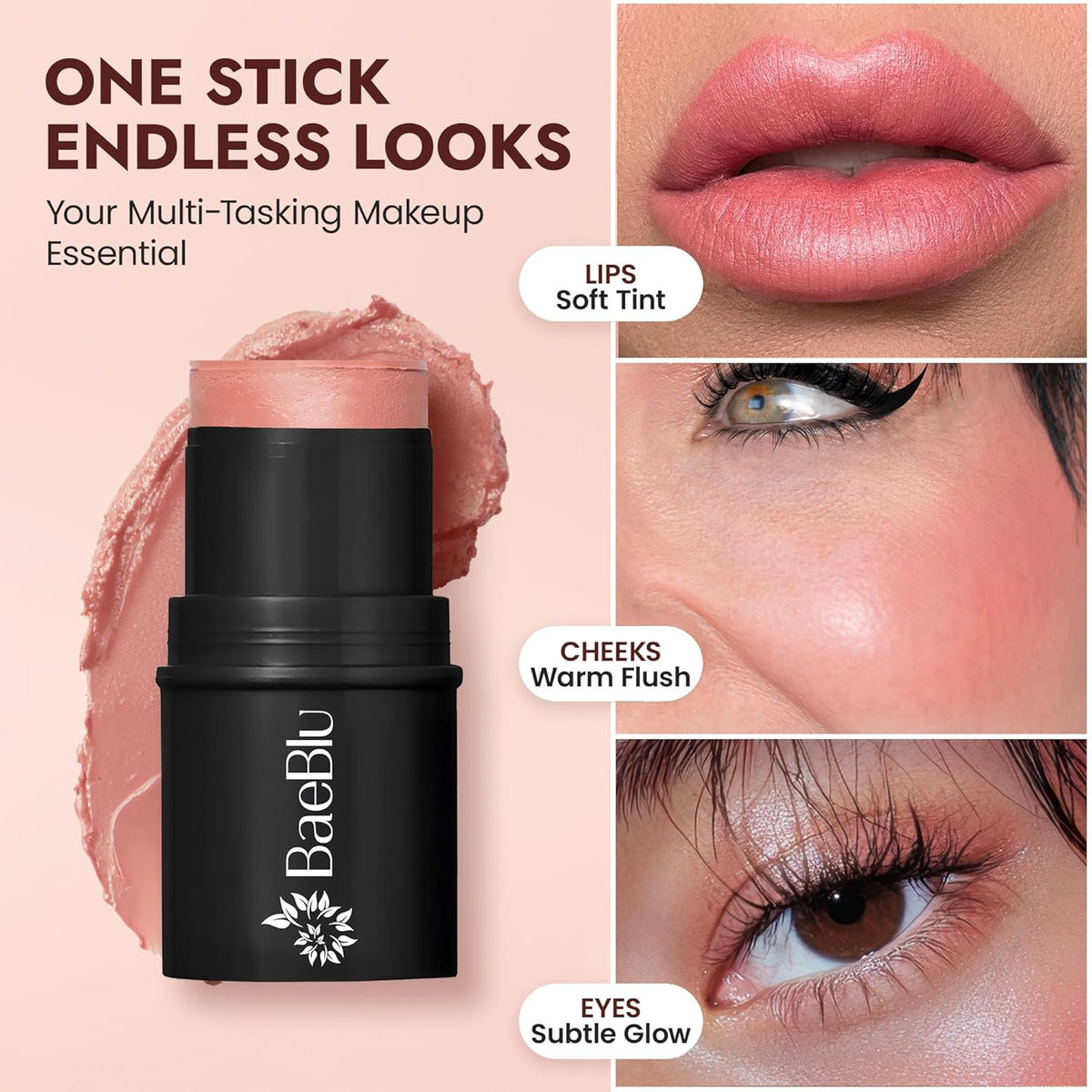 Organic Blush Tube, Rose - 100% Natural Vegan Cream Blush Sticks, Multi-Use Bronzer, & Highlighter