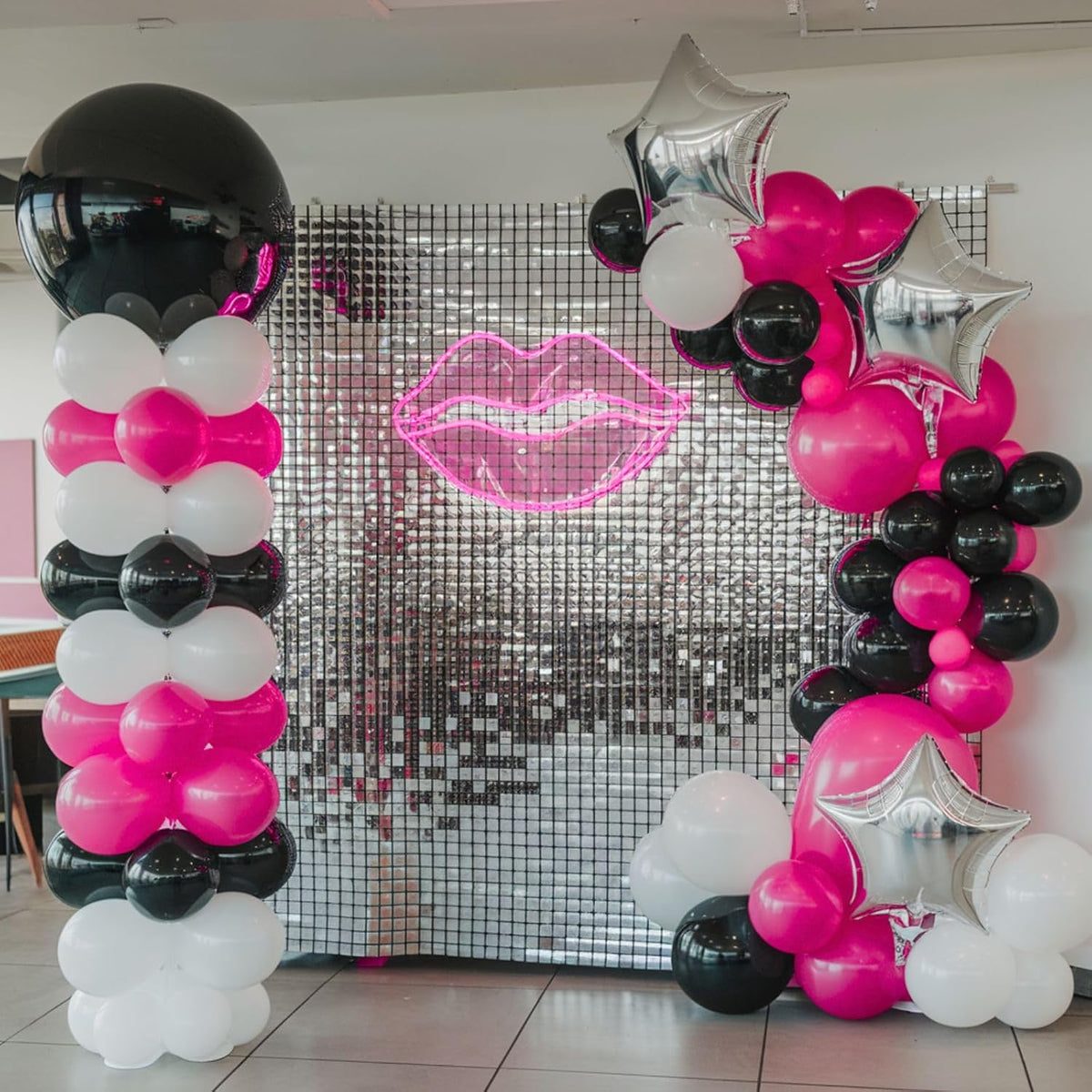 Pink and Black Balloons, 12 Inch Pink Black Balloons, Hot Pink White Pastel Confetti Latex Balloon