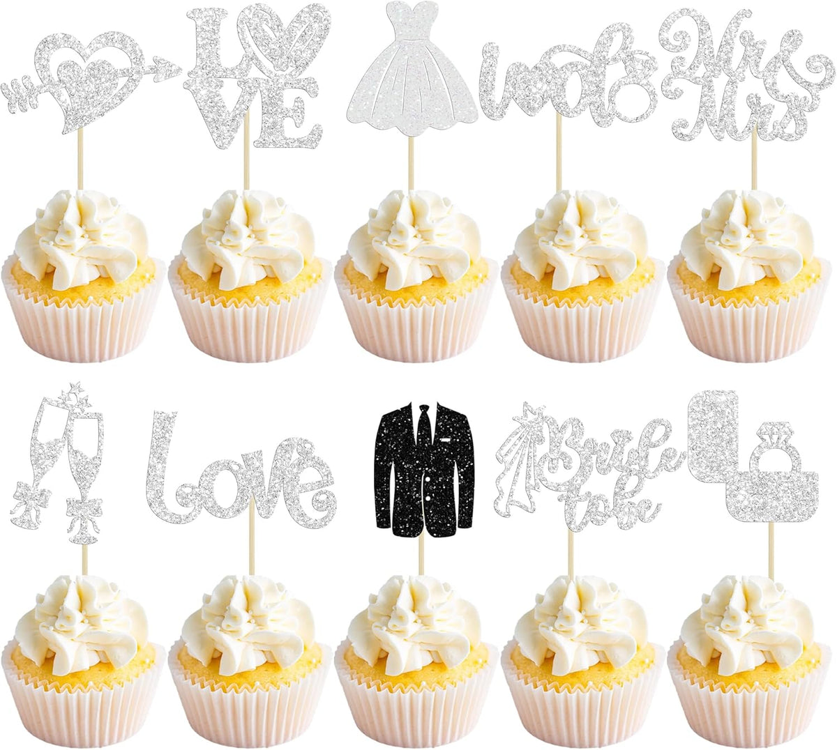 Ephlyn 30Pcs Bride to be Cupcake Toppers Glitter Diamond Ring Love I Do Cupcake Picks for Miss to