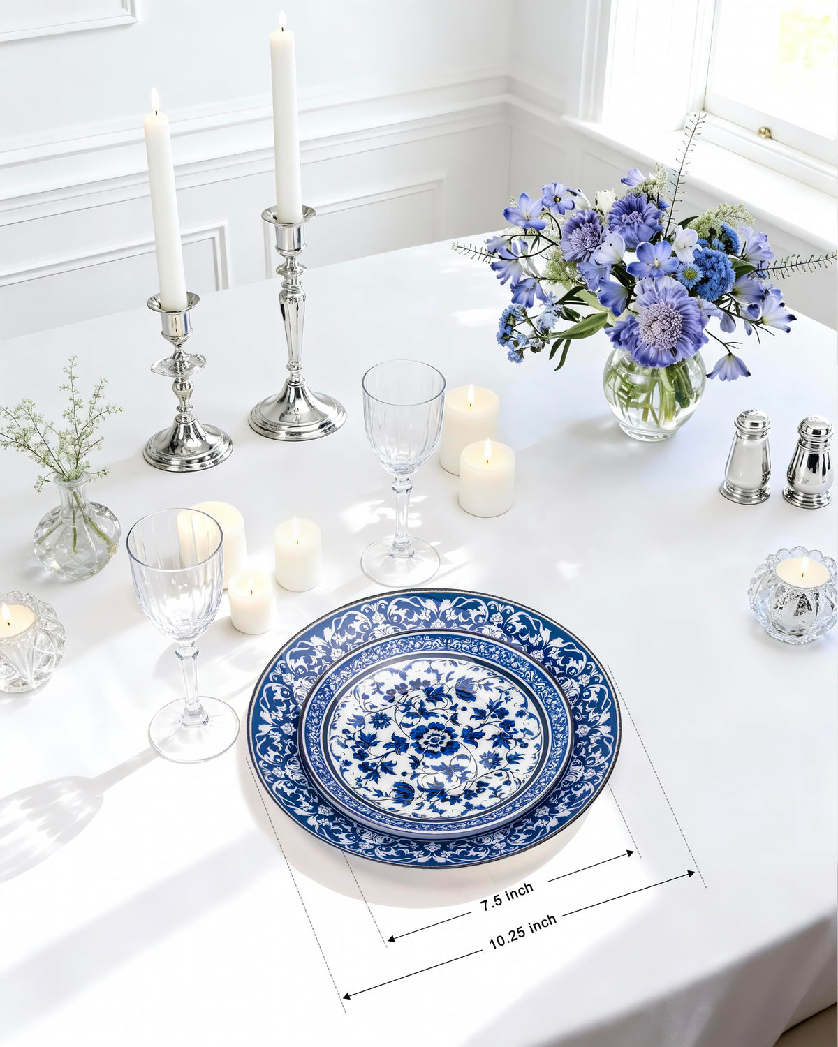 Hioasis Blue Plastic Plates, Fancy Disposable Pates, 60 Pcs for 30 Guests