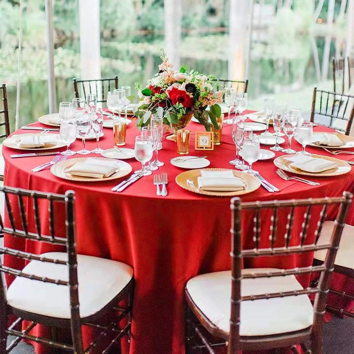 12 Pack Round Tablecloths 120 Inch, Red Polyester Table Cover for Round Table, Stain and Wrinkle