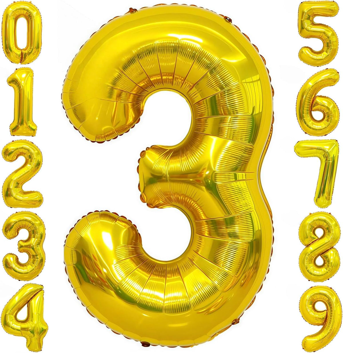 Gold 3 Balloon Number,40 Inch Number 3 Balloon Large Gold 3 Foil Mylar Helium Balloon for Birthday