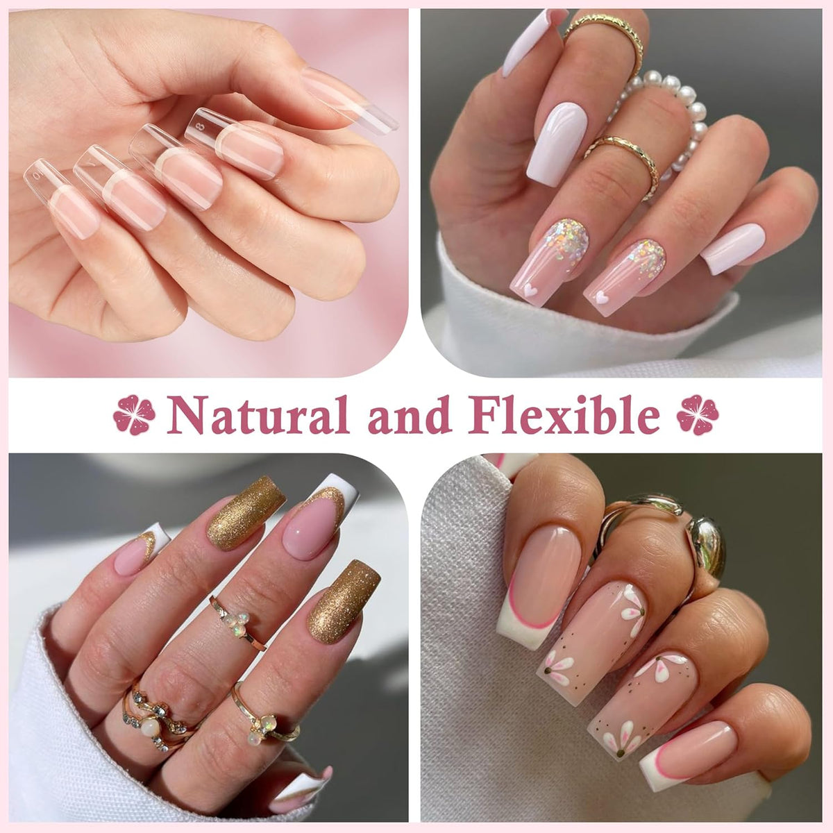 Medium Square Nail Tips, 240pcs Soft Gel Pre-Shaped Acrylic Fake Nails, Half Matte Full Cover Clear