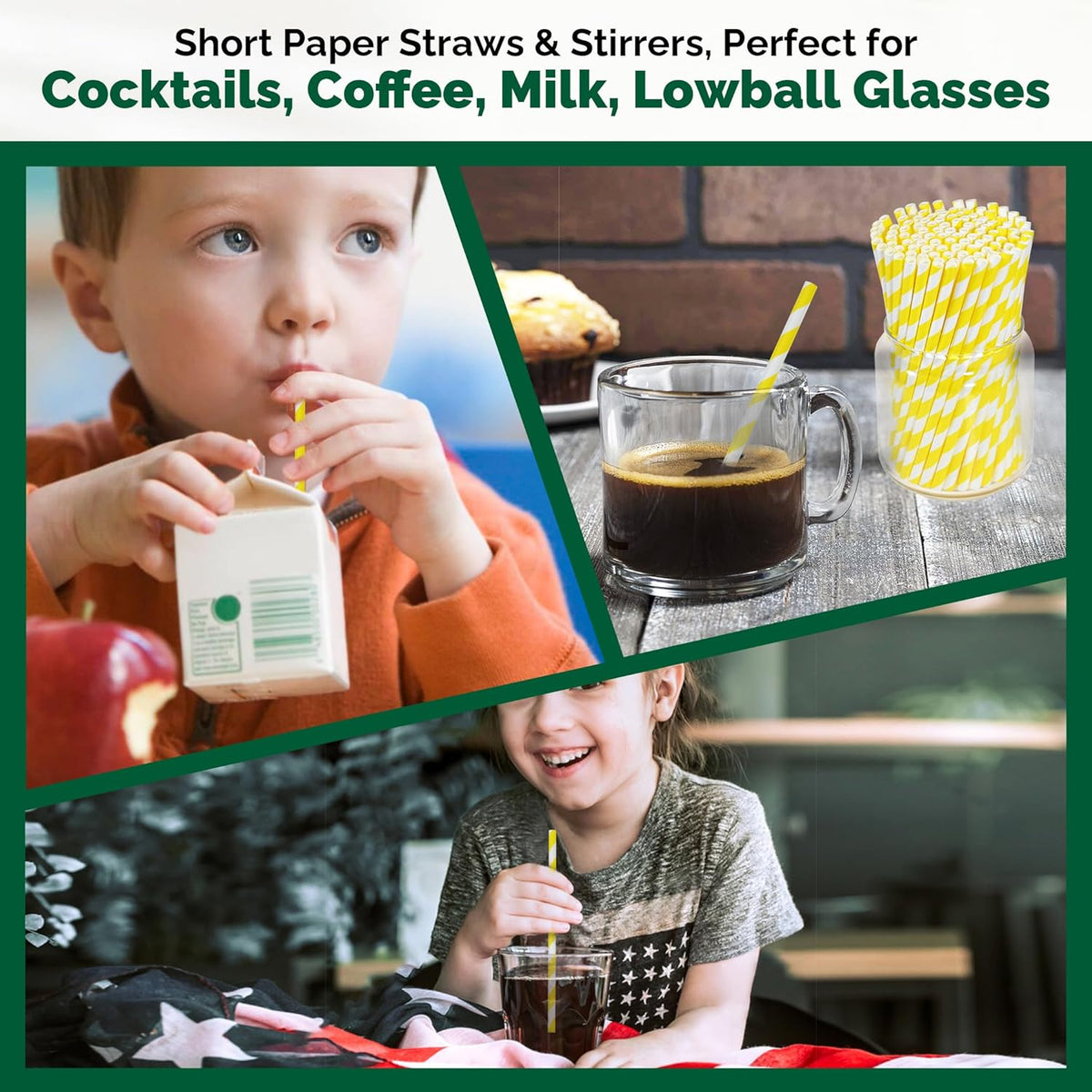 5.75 inch Short Yellow Paper Drinking Straws for Cocktail, Coffee, Mixed Drinks, 500 Counts