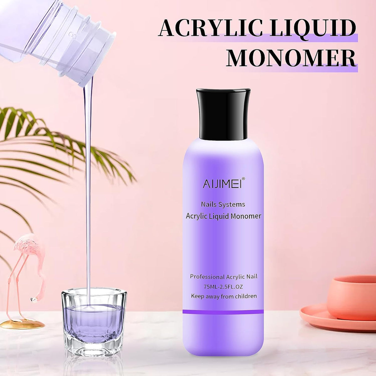 AIJIMEI Acrylic Nail Liquid Monomer 75ml/2.5fl.oz, Acrylic Nail Monomer Liquid Nail Extension Nail