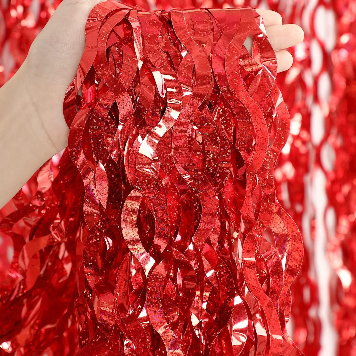 3 Pack Red Backdrop Curtain - CYLMFC 3.3 ft x 6.6 ft Foil Backdrop Curtain Streamers Birthday