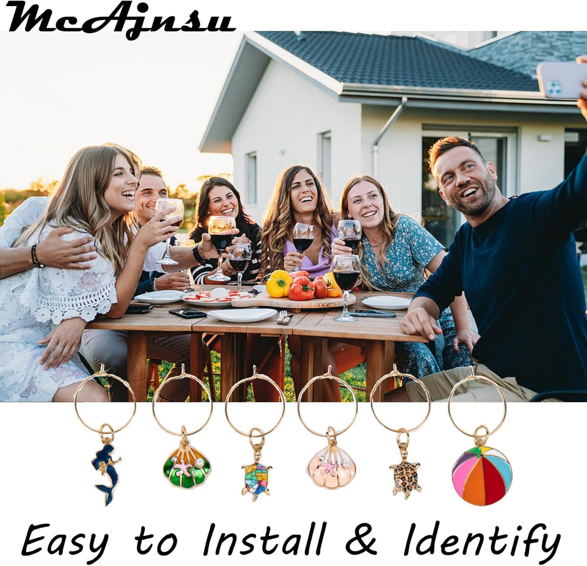 24Pcs Wine Glass Charms & Markers - Reusable Identifier Tags for Stem Glasses - Funny Non-Scratch