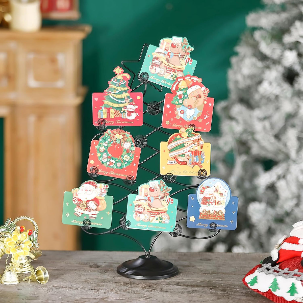 Decorative Metal Christmas Tree Card Holder, 18 Inch Tabletop Holiday Card Display Rack with Star