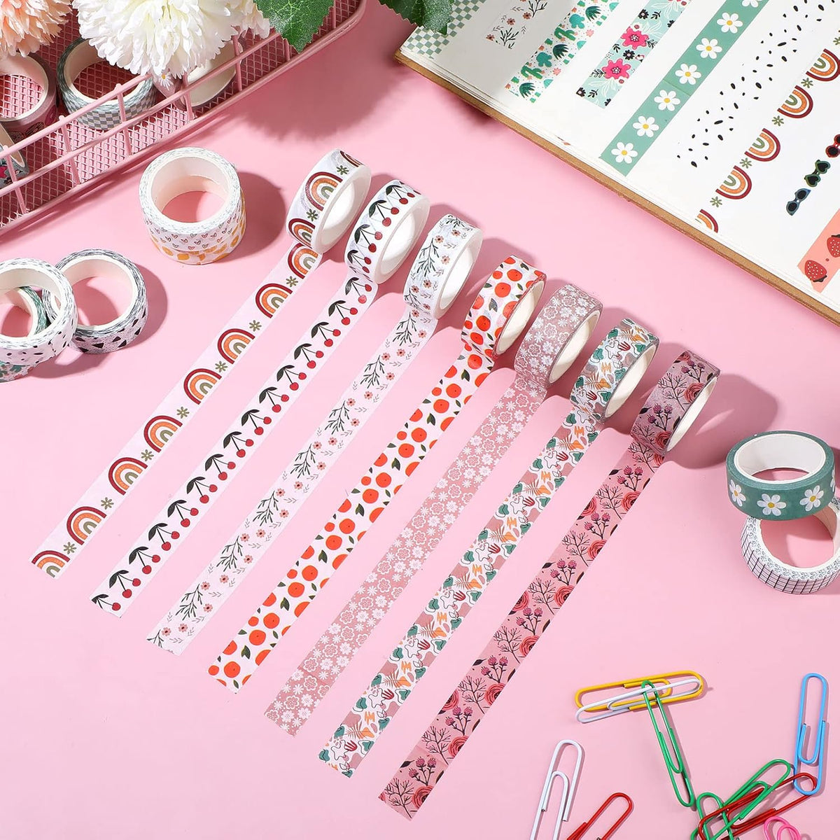 TaoBary 33 Rolls Holiday Plaid Washi Tape, 15 mm Seasonal Washi Tape Set Bohemian Colorful Vintage