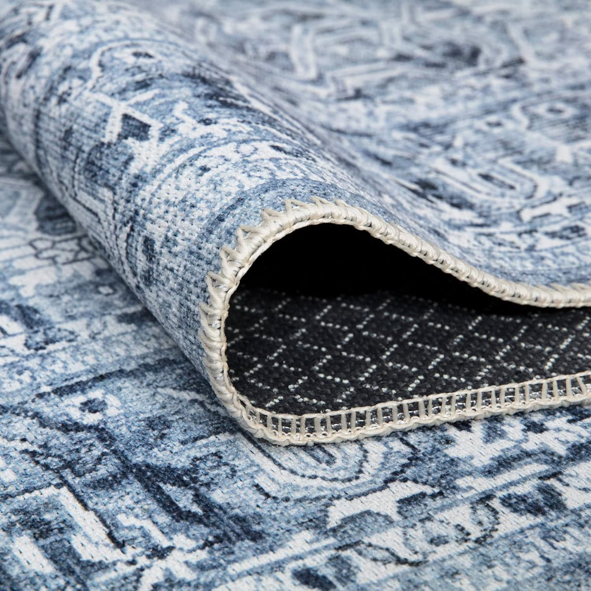 Bloom Rugs Washable Non-Slip 6' x 9' Rug - Ivory/Denim Blue Traditional Medallion Area Rug for