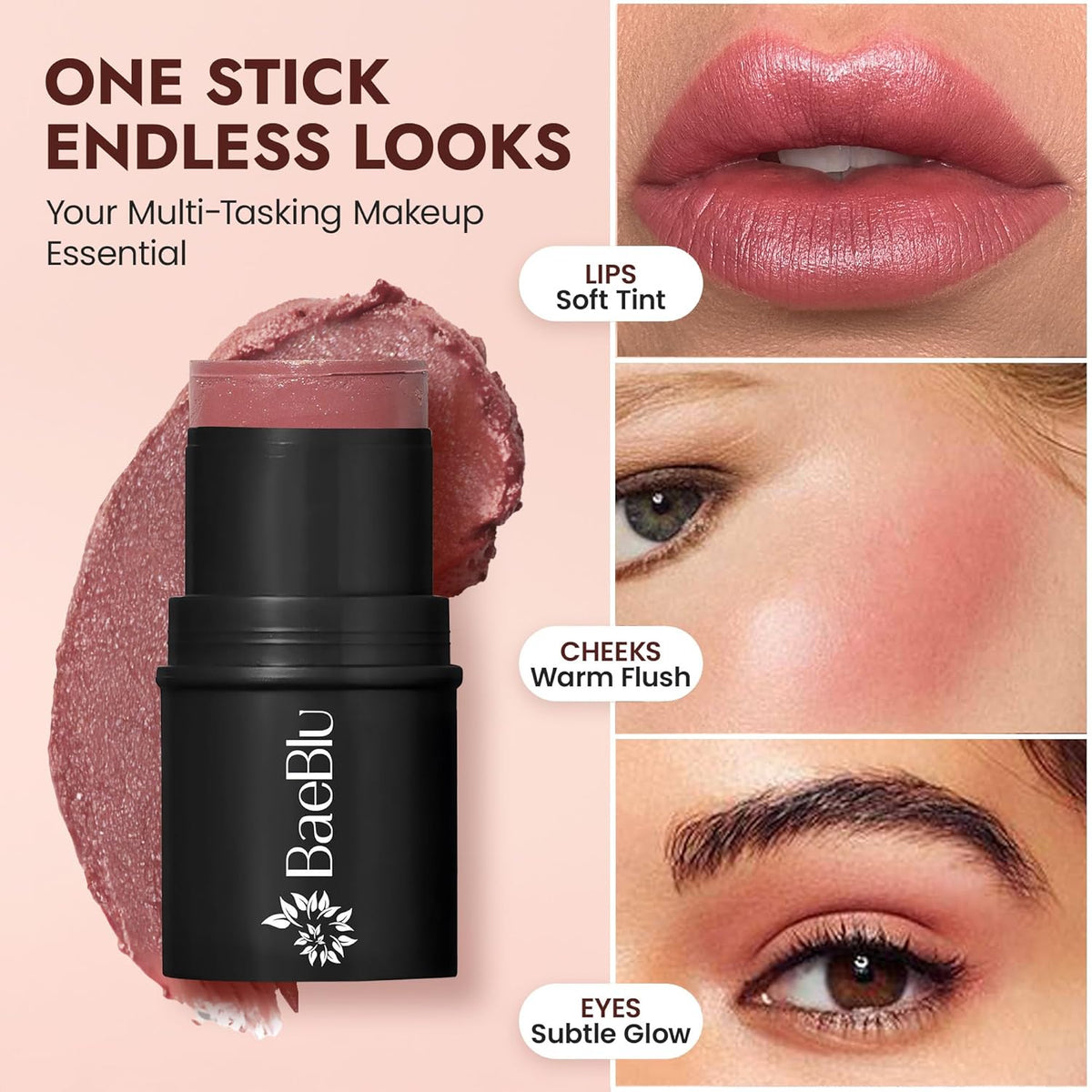 Organic Blush Tube, Cabernet - 100% Natural Vegan Cream Blush Sticks, Multi-Use Bronzer, &